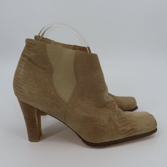 VTG Newport News Women 8 B Tan Leather Upper Square Ankle Boots Booties Boho - Picture 11 of 16
